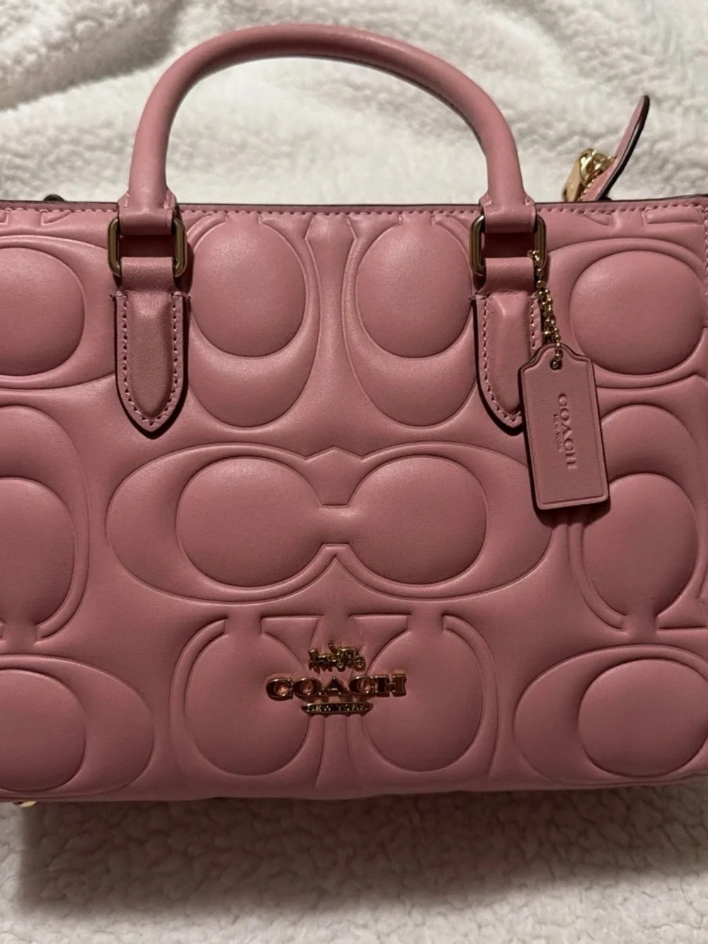 Coach Pink Embossed Leather Satchel with Matching Wallet